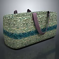 Stylish Woven Tote Bag With Green And Blue Stripes And Purple Straps