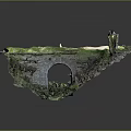 Suspended Stone Bridge Structure With Green Grass Archway And Small Figure