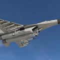 Military Fighter Jet Flying Through Clouds with Deployed Landing Gear and Missiles