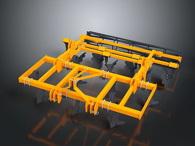 Agricultural Tilling Machinery With Yellow Metal Frame And Multiple Plow Blades 3d model