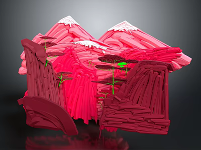Breathtaking Red Mountain Range With Snow Capped Peaks And Vibrant Red Vegetation 3d model