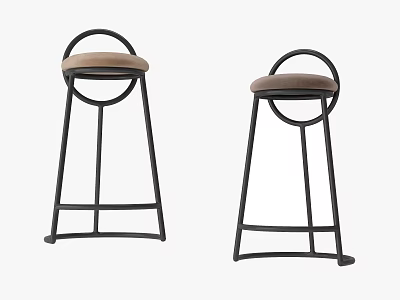 Modern Bar Stools With Black Metal Frame And Light Brown Padded Seat 3d model