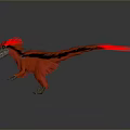 Vibrant Red Feathered Dinosaur With Sharp Teeth And Claws Standing On Dark Background 3d model