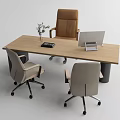 Wooden Office Desk With Computer Monitor Office Chairs And Potted Plant