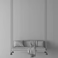 Grey Sofa Style Hanging Chair With Soft Pillow And Warm Blanket Against Minimalist White Wall
