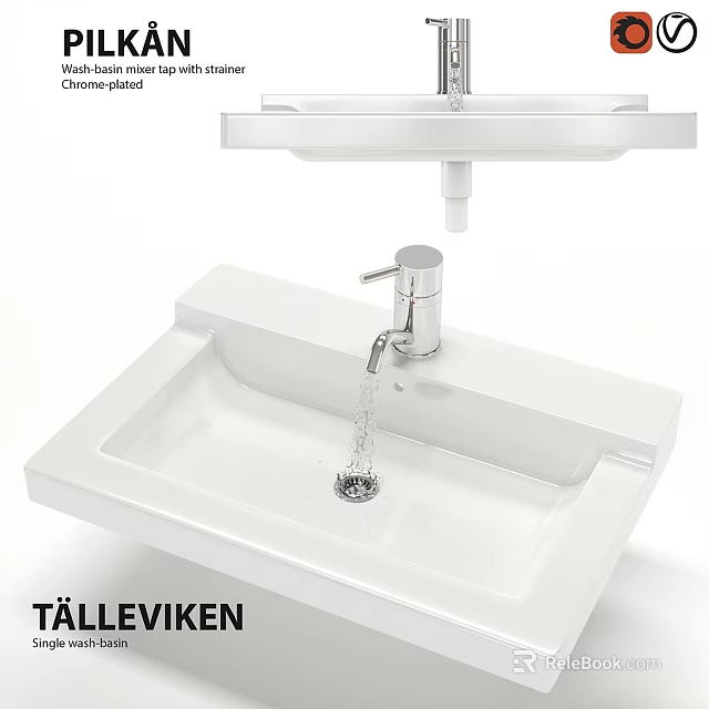 Modern White Washbasin with Chrome Faucet and Sleek Countertop Design 3d model 