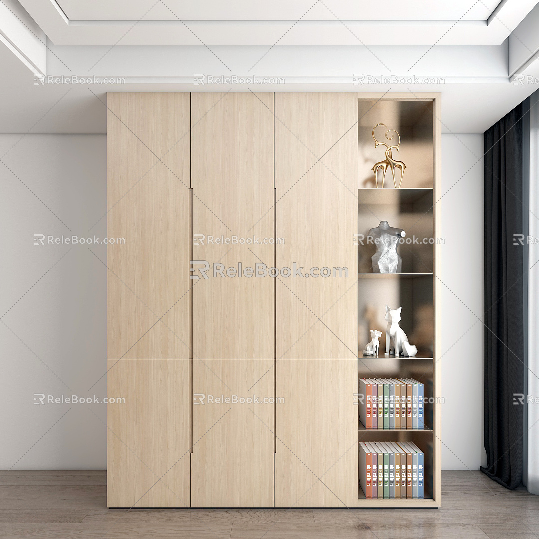 Modern Wardrobe Minimalist Three-door Wardrobe Storage Cabinet 3d model