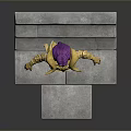 Purple Haired Fantasy Character In Decorated Golden Armor Standing On Gray Steps With Green Pants