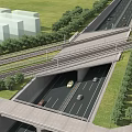 Multi Level Bridge with Roads and Vehicles Surrounded by Greenery Near Modern Buildings