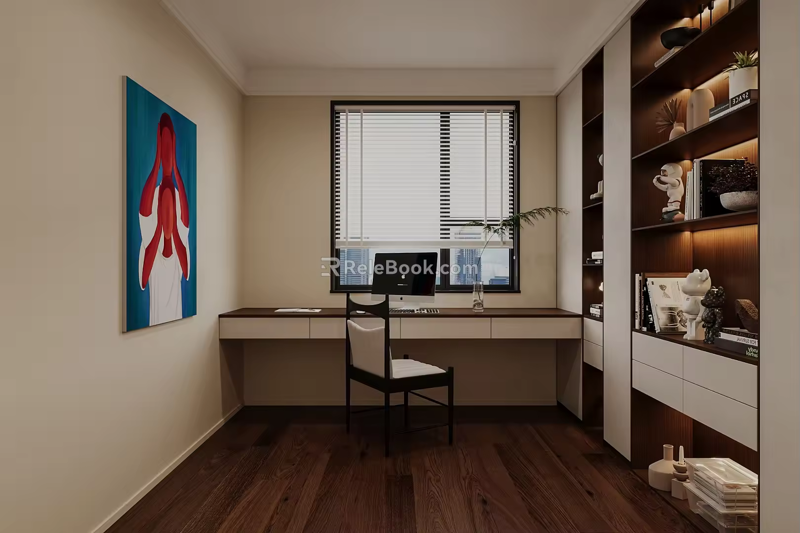 Middle Style Study Bookcase Chair 3d model