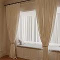 Cozy Window Nook With Beige Curtains White Sheer Curtains Cushion And Storage Space