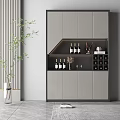 Modern Wine Cabinet Interior Design With Wine Bottles Wine Glasses And Green Plant Decor