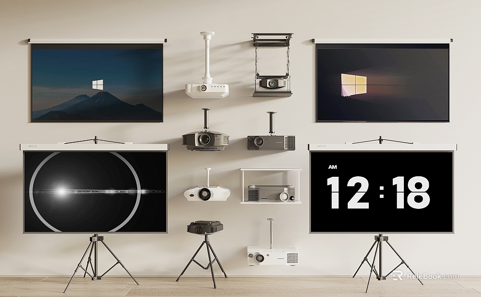 Projection Monitoring System With Various Projectors And Screens 3d model 