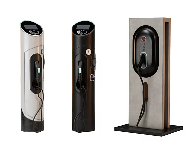 Modern Public Electric Vehicle Charging Stations With Different Designs And Interfaces 3d model