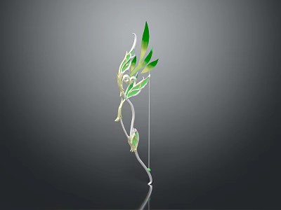 Elegant Green Leaf Decorated Bow With Intricate Vines And Mythical Design Elements 3d model