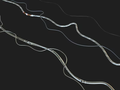 Abstract Design of Silver Metallic Wires Curved and Twisted on Black Background 3d model