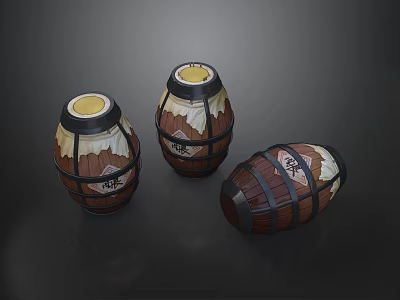 Industrial Factory Interior Featuring Wooden Storage Barrels With Metal Hoops 3d model