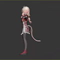 Anime Game Character With Cat Ears Red Coat White Dress Arms Outstretched Standing Pose