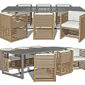 Modern Wooden Table and Chair Set with Backrests and Comfortable Seat Cushions