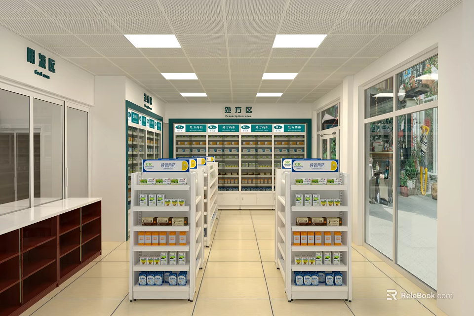 Health Product Store With Organized Medicine Non Medicine Shelves And Product Displays 3d model 