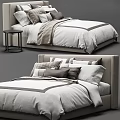 Modern Minimalist Double Bed With Neutral Tones Pillows Blanket And Bedside Table 3d model