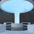 Illuminated Modern Column With Tree Like Structure Circular Base And White Seats