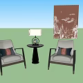 Leisure Sofa Set With Two Chairs Small Side Table With Table Lamp And Wall Painting 3d model