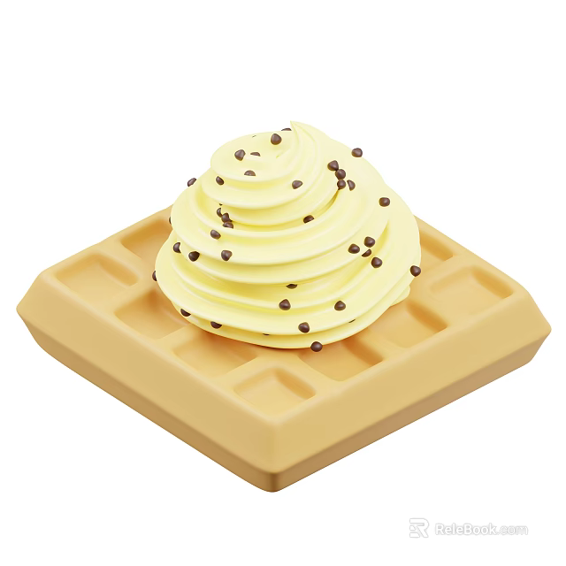Delicious Soft Cream Ice Cream Topped With Chocolate Sprinkles On Golden Waffle 3d model 