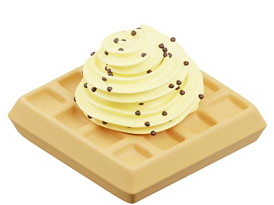 Delicious Soft Cream Ice Cream Topped With Chocolate Sprinkles On Golden Waffle 3d model