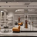 COTAN Clothing Store Modern Interior with Reception Area Orange Gray Sofas Mannequin and Hanging Lights