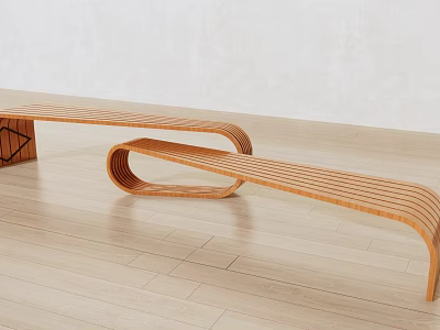 Modern Curved Wooden Landscape Seat With Unique Shape In Open Area 3d model