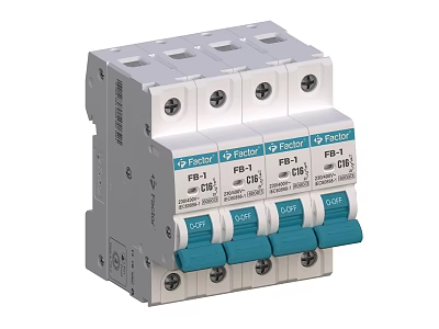 Industrial Equipment Feider FB1 4 Pole Circuit Breaker Featuring White and Blue Switch Modules 3d model