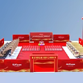 Construction Start Ceremony Site Featuring Red Decorations Excavators And Stage Setup 3d model