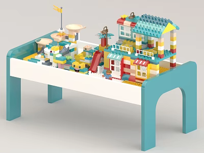 Kids Table with Colorful Building Blocks and Play Structures for Creative Play 3d model