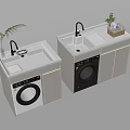 Modern Laundry Area With Washing Machine Sink Faucet Decorative Plant And Cabinets