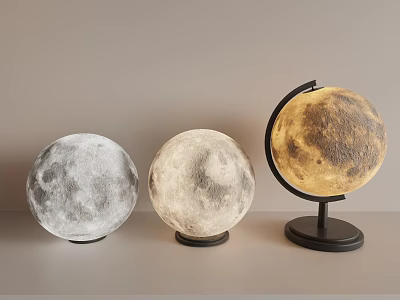 Moon Shaped Table Lamps With Different Designs Gray Yellow And Stand Base 3d model