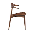Modern Minimalist Single Wooden Chair With Curved Backrest Armrest And Slim Legs
