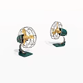 Two Vintage Style Air Conditioner Fan with Metal Frame Green Base and Golden Blades
