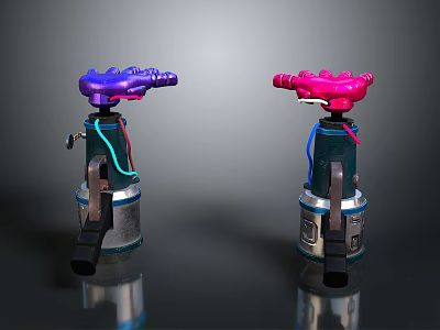 Colorful Mechanical Device Components With Purple Pink Knobs Colored Wires And Metal Bases 3d model