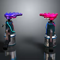 Colorful Mechanical Device Components With Purple Pink Knobs Colored Wires And Metal Bases