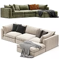 Modern Green Velvet Sectional Sofa with Comfortable Pillows and Throw Blanket