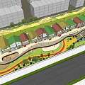 Modern School Building Design With Green Roof Surrounding Greenery And Playground Slide