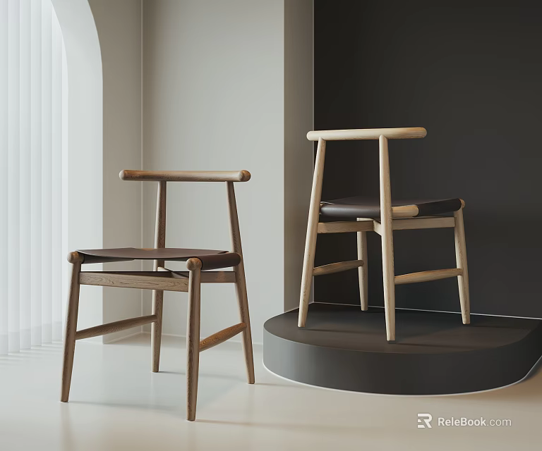 Modern Minimalist Wooden Leisure Chairs with Dark and Light Wood Black Cushions in Interior 3d model 