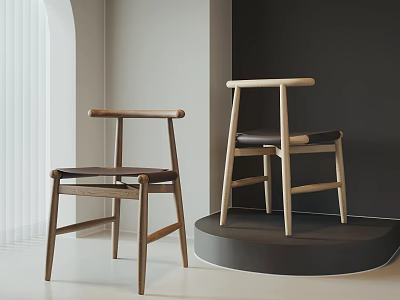 Modern Minimalist Wooden Leisure Chairs with Dark and Light Wood Black Cushions in Interior 3d model