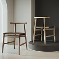 Modern Minimalist Wooden Leisure Chairs with Dark and Light Wood Black Cushions in Interior