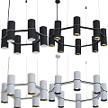 Modern Chandeliers With Circular Frame And Black White Multiple Light Fixtures 3d model