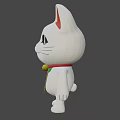 Cartoon White Cat Game Anime Character With Red Ears And Golden Plaque