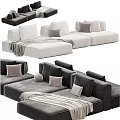 Modern Modular Sectional Sofa in Dark and Light Gray with Pillows and Throw Blankets