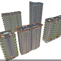 Modern High rise Residential Buildings With Green Balconies And Architectural Design Features