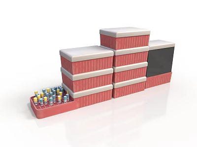 Stacked Red And White Containers With Colorful Small Cargo In Logistics Storage Scene 3d model